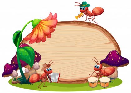 وکتور آماده طراحی قالب چوبی با زمینه باغ حشرات