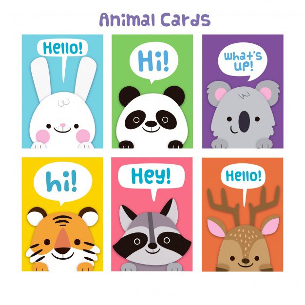 وکتور آماده کارتهای رنگارنگ با حیوانات دوست داشتنی