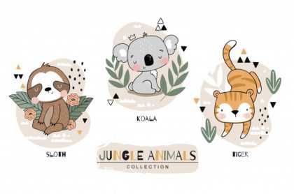 وکتور آماده مجموعه بچه حیوانات جنگل با شخصیت های کارتونی ببر کوالا