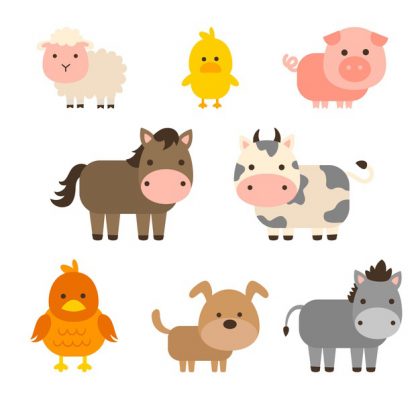 وکتور آماده طراحی کودکانه حیوانات مزرعه