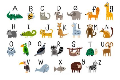 وکتور آماده آموزشی حروف الفبا با حیوانات
