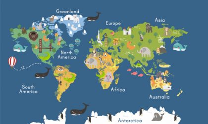 وکتور آماده نقشه جهان و پراکندگی انواع حیوانات