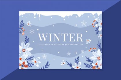 وکتور لایه باز طرح کارت زمستانی زیبا با گل