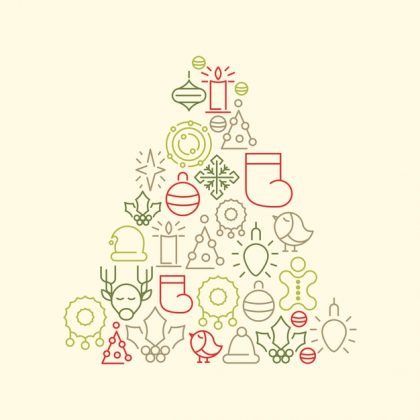 فایل آماده دانلود وکتور درخت کریسمس با آیکون های رنگارنگ کریسمس