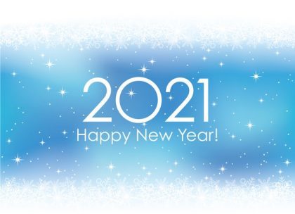 طرح لایه باز وکتور کارت تبریک سال نو ۲۰۲۱ با پس زمینه دانه های برف