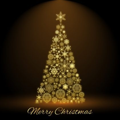 فایل psd وکتور کارت کریسمس مبارک درخت صنوبر تزئین شده