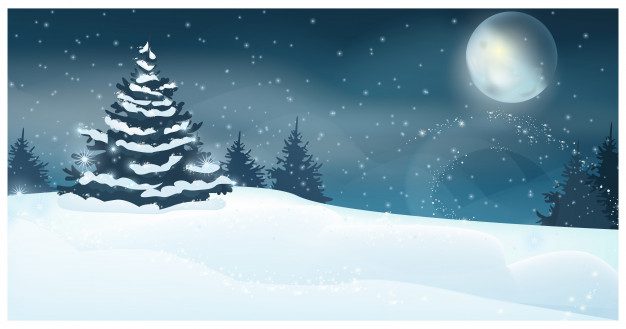 وکتور آماده دانلود چشم انداز زمستانی با تصویر درخت صنوبر ماه