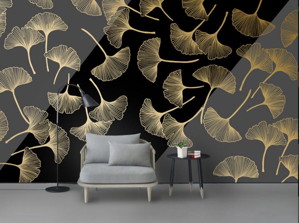 دانلود کاغذ دیواری برگهای طلایی بافت خط