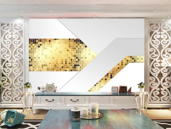 کاغذ دیواری طرح موزاییکی سه بعدی طلایی