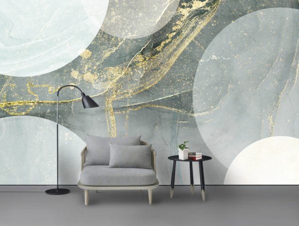 دانلود کاغذ دیواری با رگه های طلایی و دایره های خاکستری