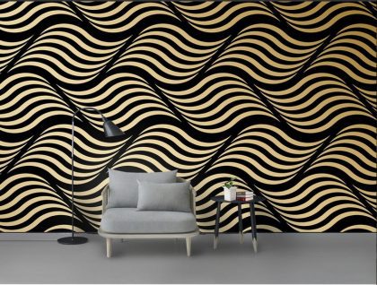 کاغذ دیواری مشکی با موج های طلایی