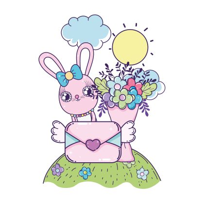 وکتور خرگوش با دسته گل و پاکت نامه