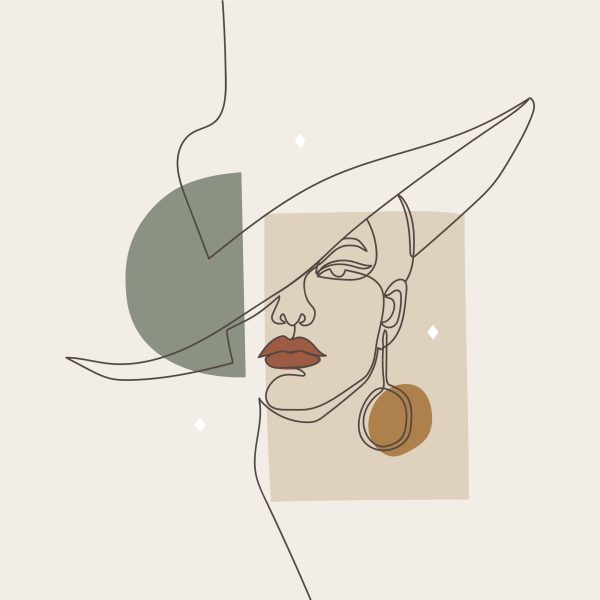 وکتور نقاشی با یک خط ممتد طرح زن با کلاه آفتابی
