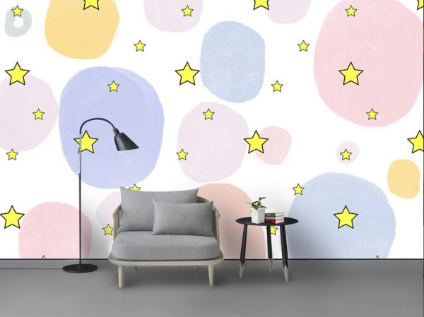 کاغذ دیواری اتاق کودک طرح دایره ها و ستاره های رنگی