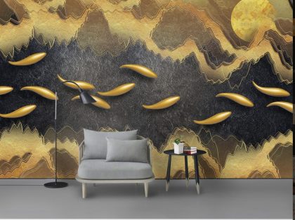 کاغذ دیواری نقش برجسته ماهی طلایی انتزاعی مدرن