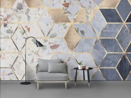 کاغذ دیواری طرح مدرن شش ضلعی سنگ مرمر
