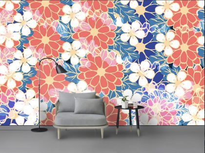 کاغذ دیواری طرح سبک ژاپنی گل ها