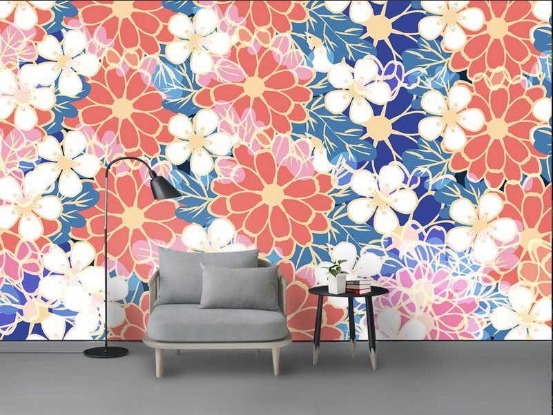 کاغذ دیواری طرح سبک ژاپنی گل ها