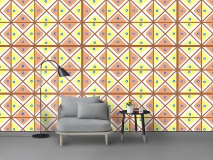 کاغذ دیواری طرح هندسی لوزی شکل به رنگ نارنجی و زرد