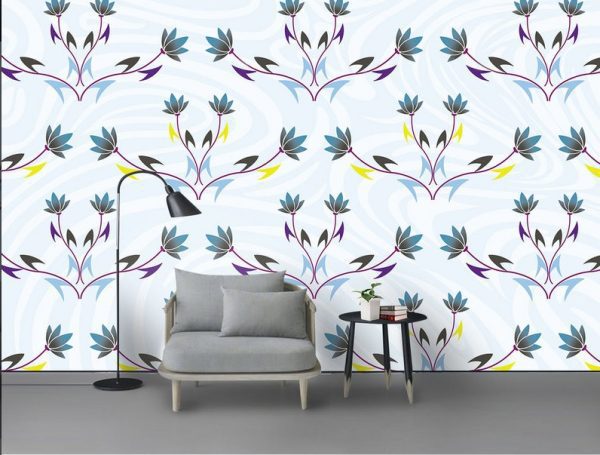 کاغذ دیواری الگوی مینیمالیستی مدرن گل های آبی