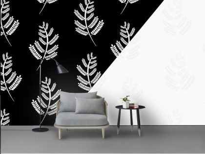 کاغذ دیواری سیاه و سفید با طرح برگ