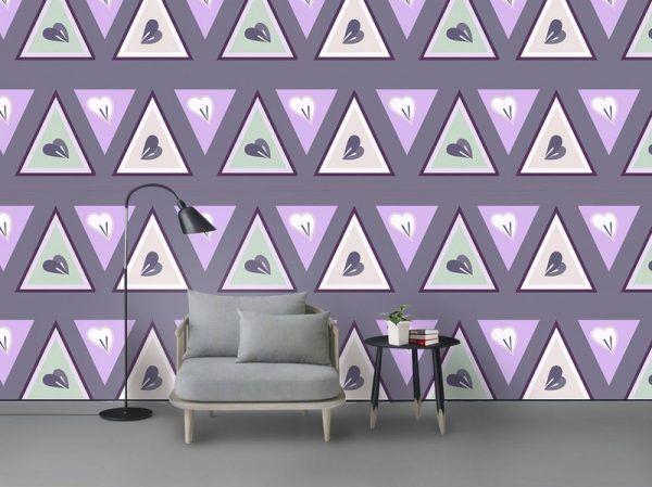 کاغذ دیواری طرح مثلث های بنفش با نقش گلبرگ