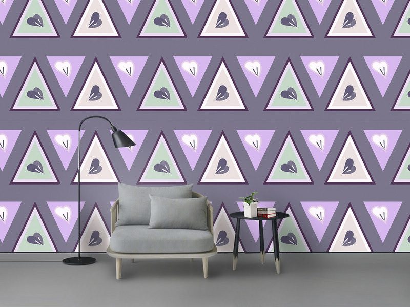 کاغذ دیواری طرح مثلث های بنفش با نقش گلبرگ