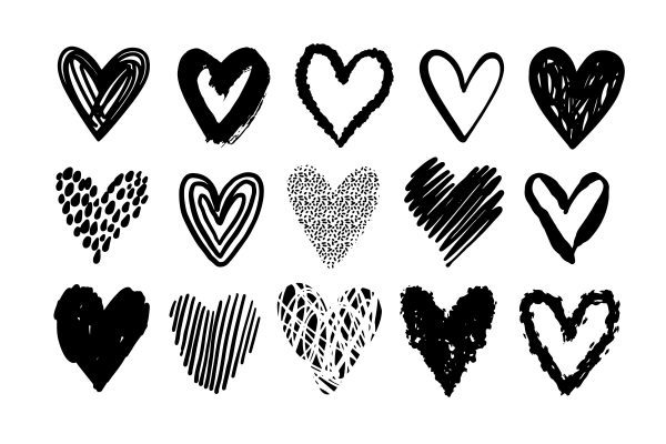 وکتور طرح قلب های مختلف سیاه و سفید