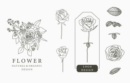 وکتور طرح گل های رز سیاه و سفید مخصوص لوگو