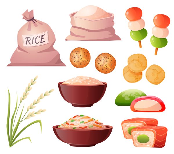 وکتور طرح کیسه و خوشه کاسه برنج و کوکی برنجی