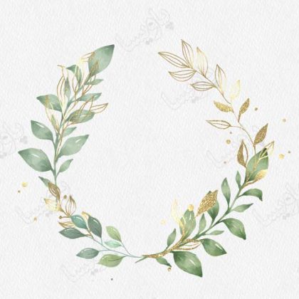 دانلود فایل لایه باز تزئینات گیاهی با بافت آبرنگ سبز فویل طلا